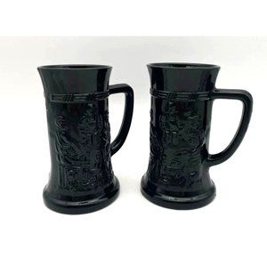 Indiana Glass Tiara Black Amethyst Glass Beer Stein Tavern Scene Mugs